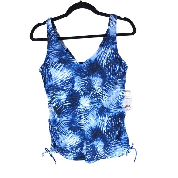 Lands End Chlorine Resistant Adjustable Underwire Tankini Swimsuit Top Blue 2 - Picture 1 of 3